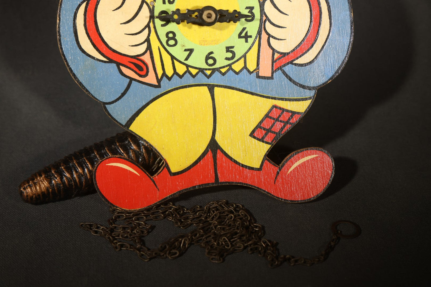 Vintage West German Figural Clown Wall Clock with Moving Eyes and Pinecone Weight, Made in Western Germany