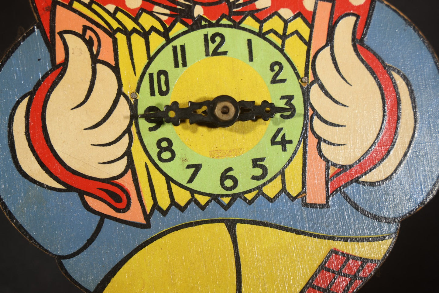 Vintage West German Figural Clown Wall Clock with Moving Eyes and Pinecone Weight, Made in Western Germany