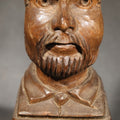 Lot 078 - Vintage Folk Art Carved Wood Bust of a Bearded Man on Square Base, Signed with Initials, 7" H