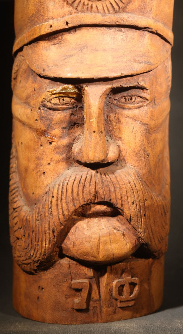 Vintage Folk Art Carved Wood Military Figure with 7th Regiment Starburst Badge, Inscribed to John Wallace Turner, 1971