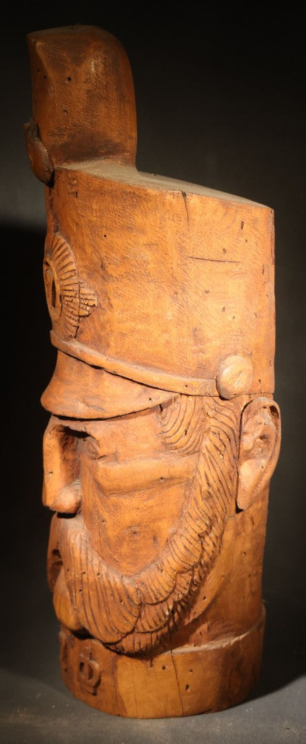 Vintage Folk Art Carved Wood Military Figure with 7th Regiment Starburst Badge, Inscribed to John Wallace Turner, 1971