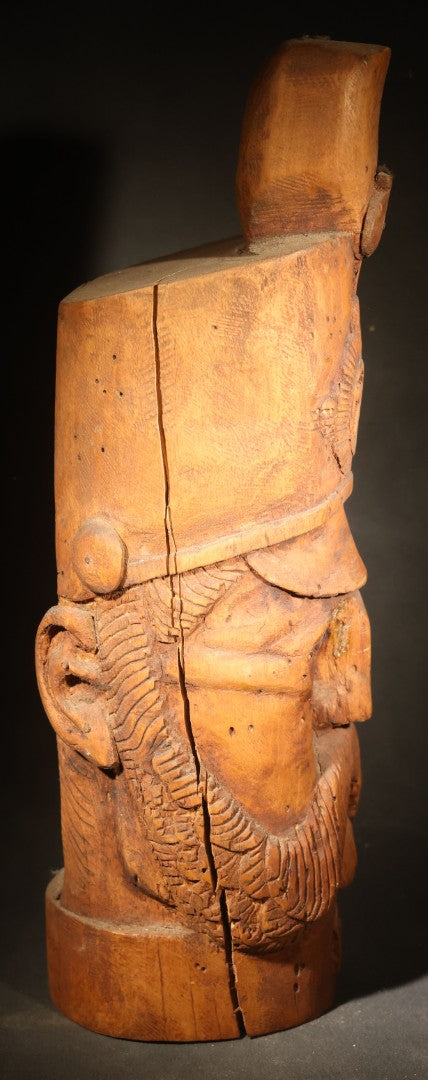 Vintage Folk Art Carved Wood Military Figure with 7th Regiment Starburst Badge, Inscribed to John Wallace Turner, 1971