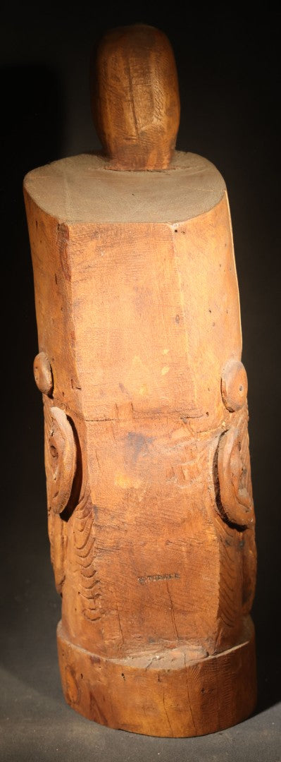 Vintage Folk Art Carved Wood Military Figure with 7th Regiment Starburst Badge, Inscribed to John Wallace Turner, 1971