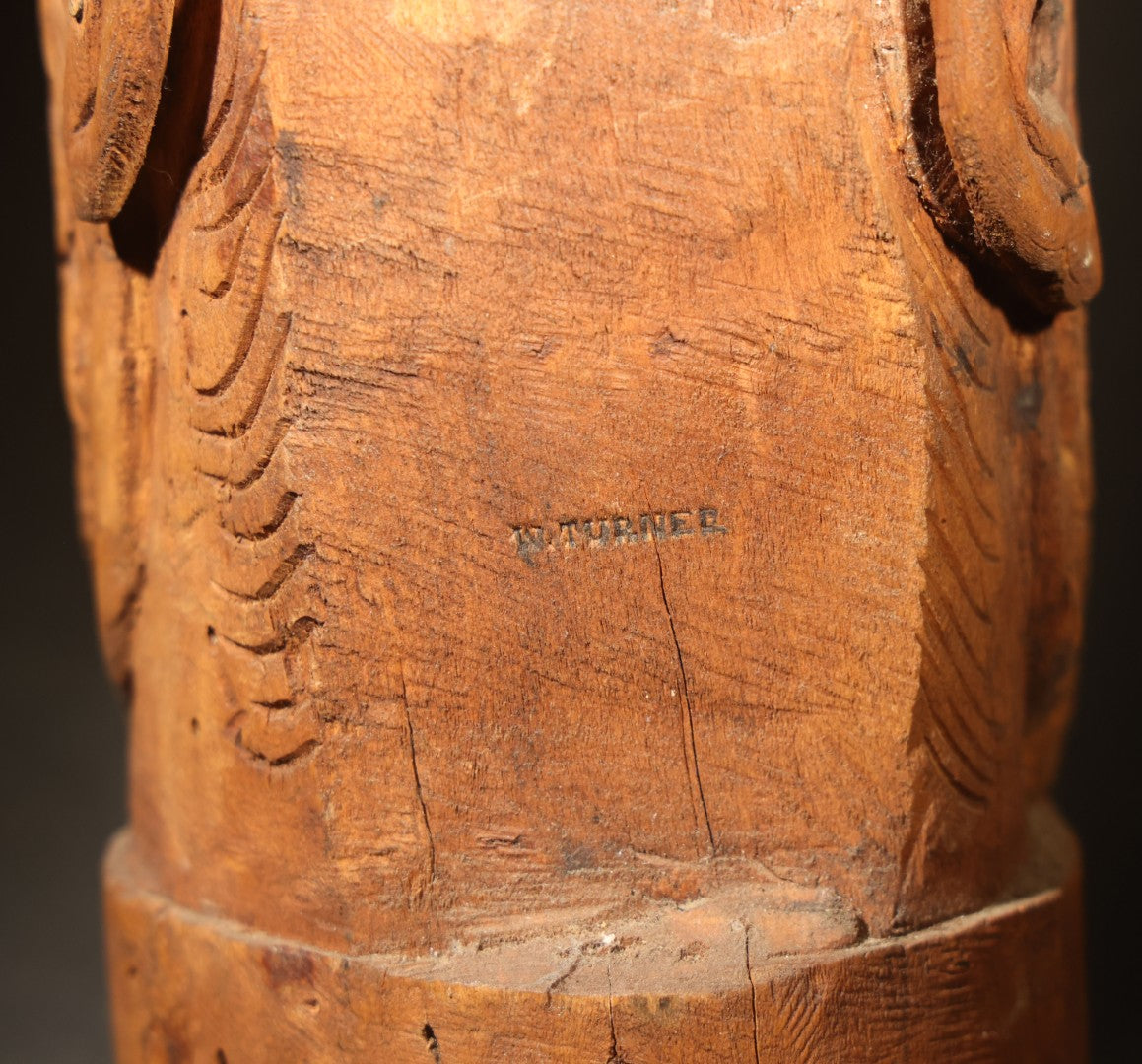 Vintage Folk Art Carved Wood Military Figure with 7th Regiment Starburst Badge, Inscribed to John Wallace Turner, 1971
