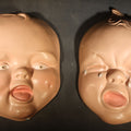 Lot 069 - Pair of Vintage Chalkware Baby Face Wall Plaques with Happy and Crying Expressions