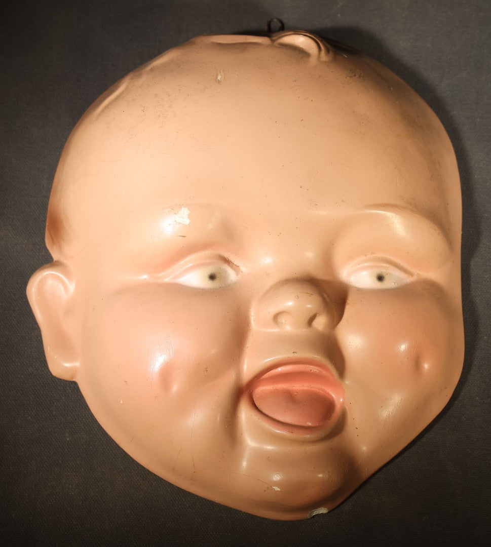 Pair of Vintage Chalkware Baby Face Wall Plaques with Happy and Crying Expressions