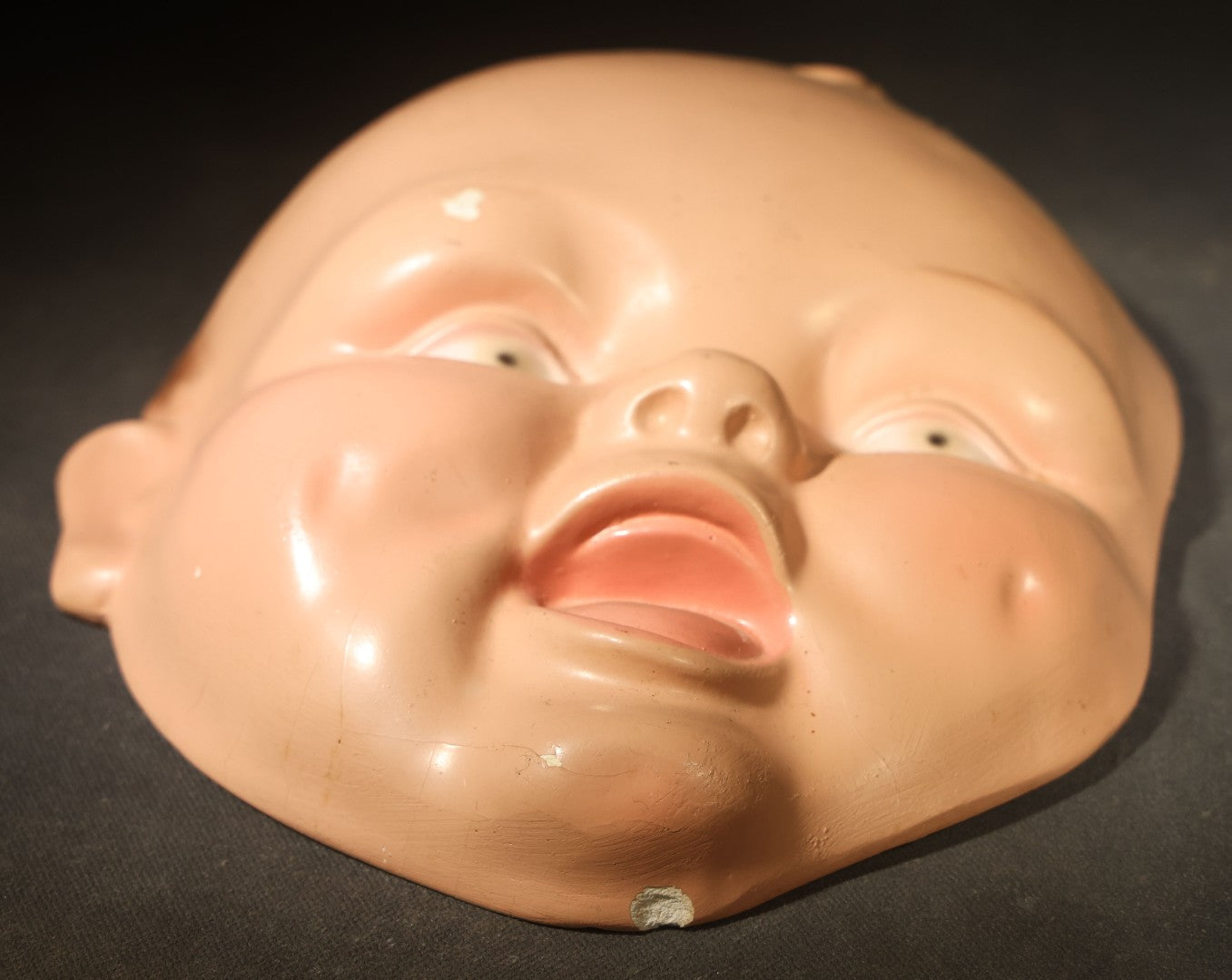 Pair of Vintage Chalkware Baby Face Wall Plaques with Happy and Crying Expressions