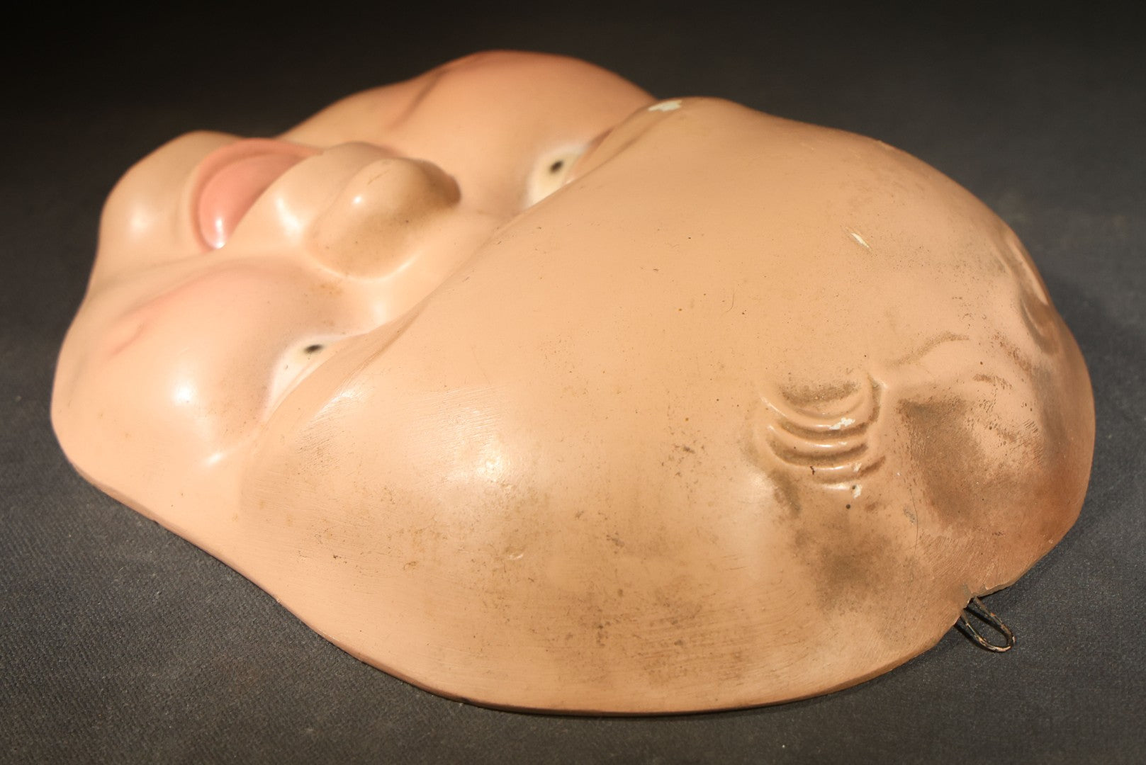 Pair of Vintage Chalkware Baby Face Wall Plaques with Happy and Crying Expressions