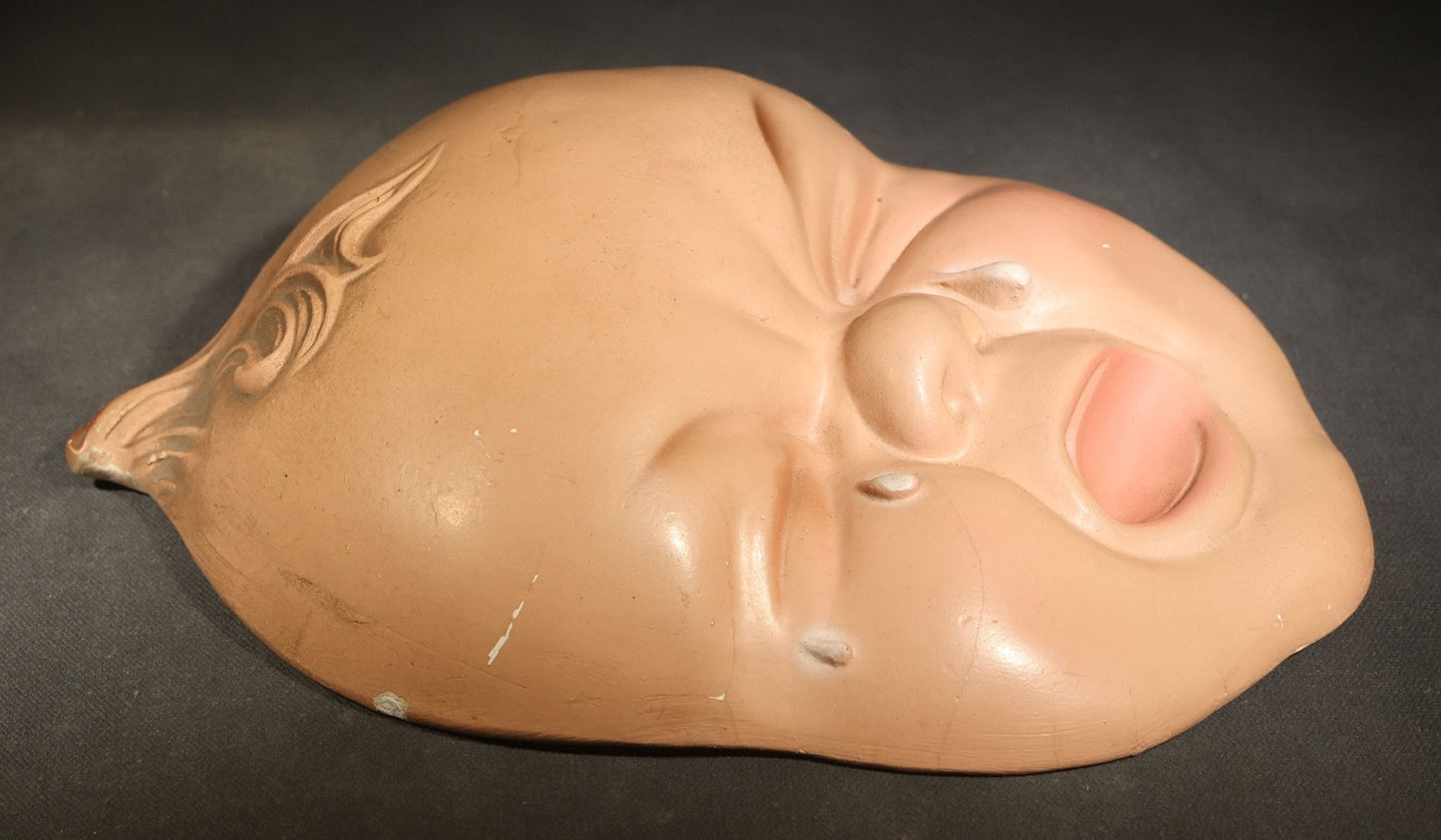 Pair of Vintage Chalkware Baby Face Wall Plaques with Happy and Crying Expressions