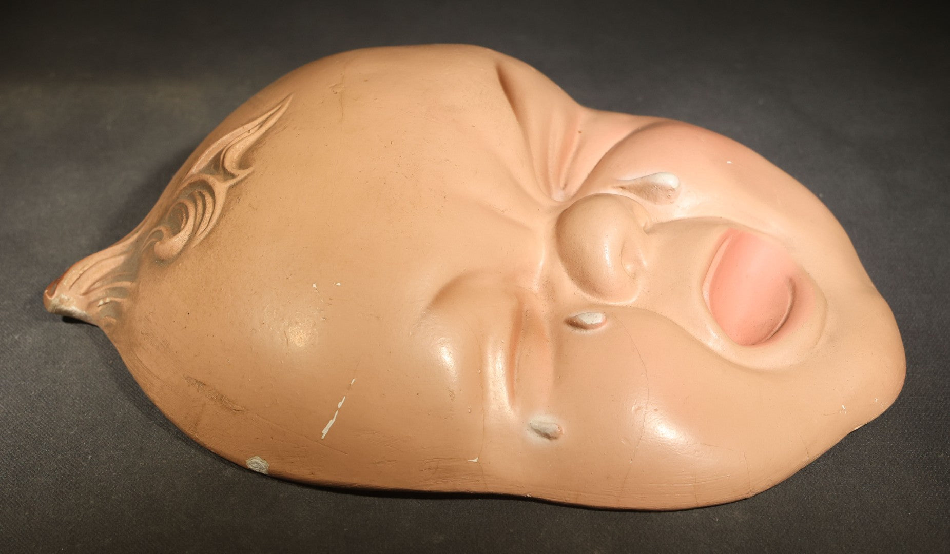Pair of Vintage Chalkware Baby Face Wall Plaques with Happy and Crying Expressions
