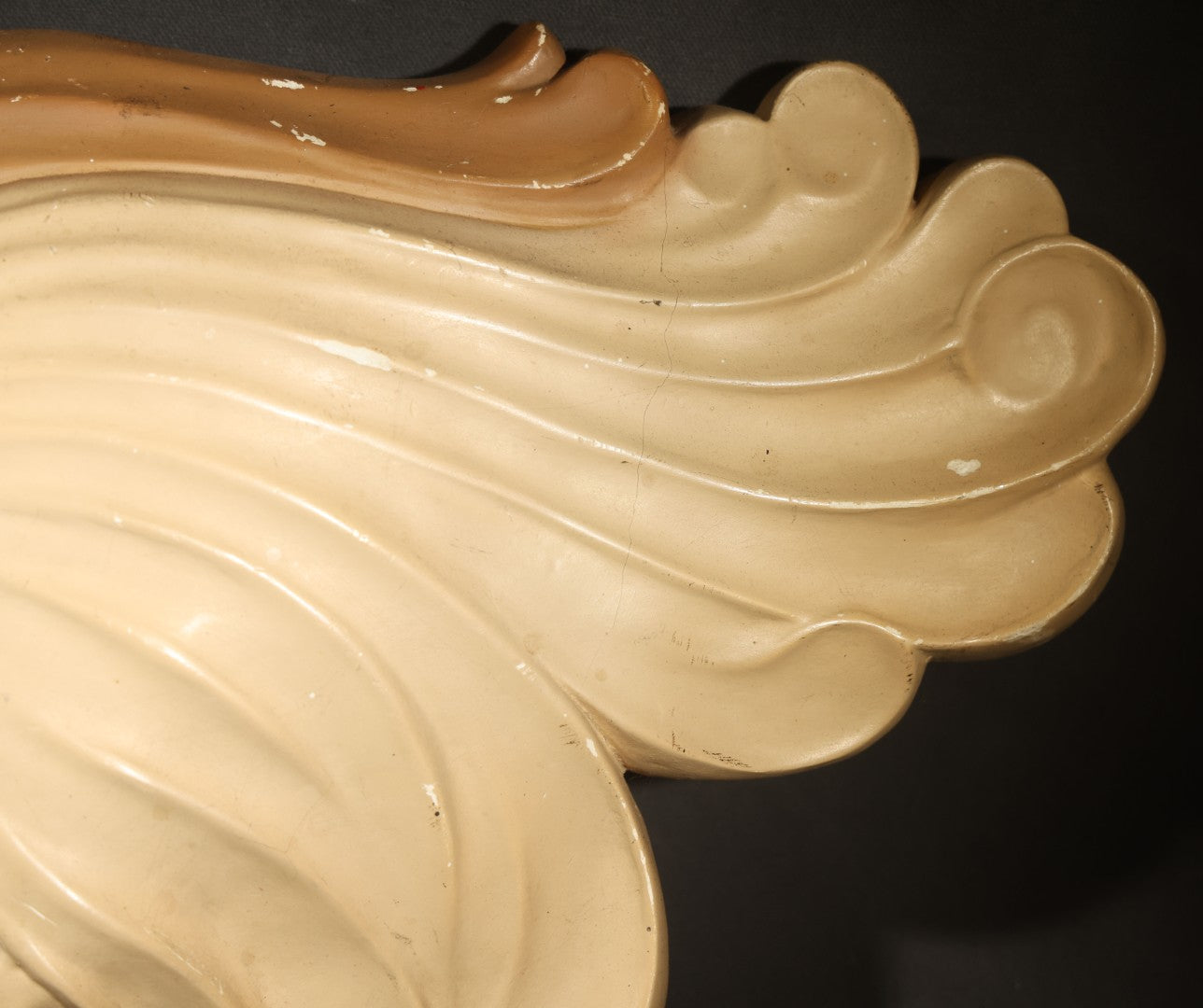 Vintage Chalkware Wall Plaque of two Women in Profile with Flowing Hair, Note Damage Repair on Verso