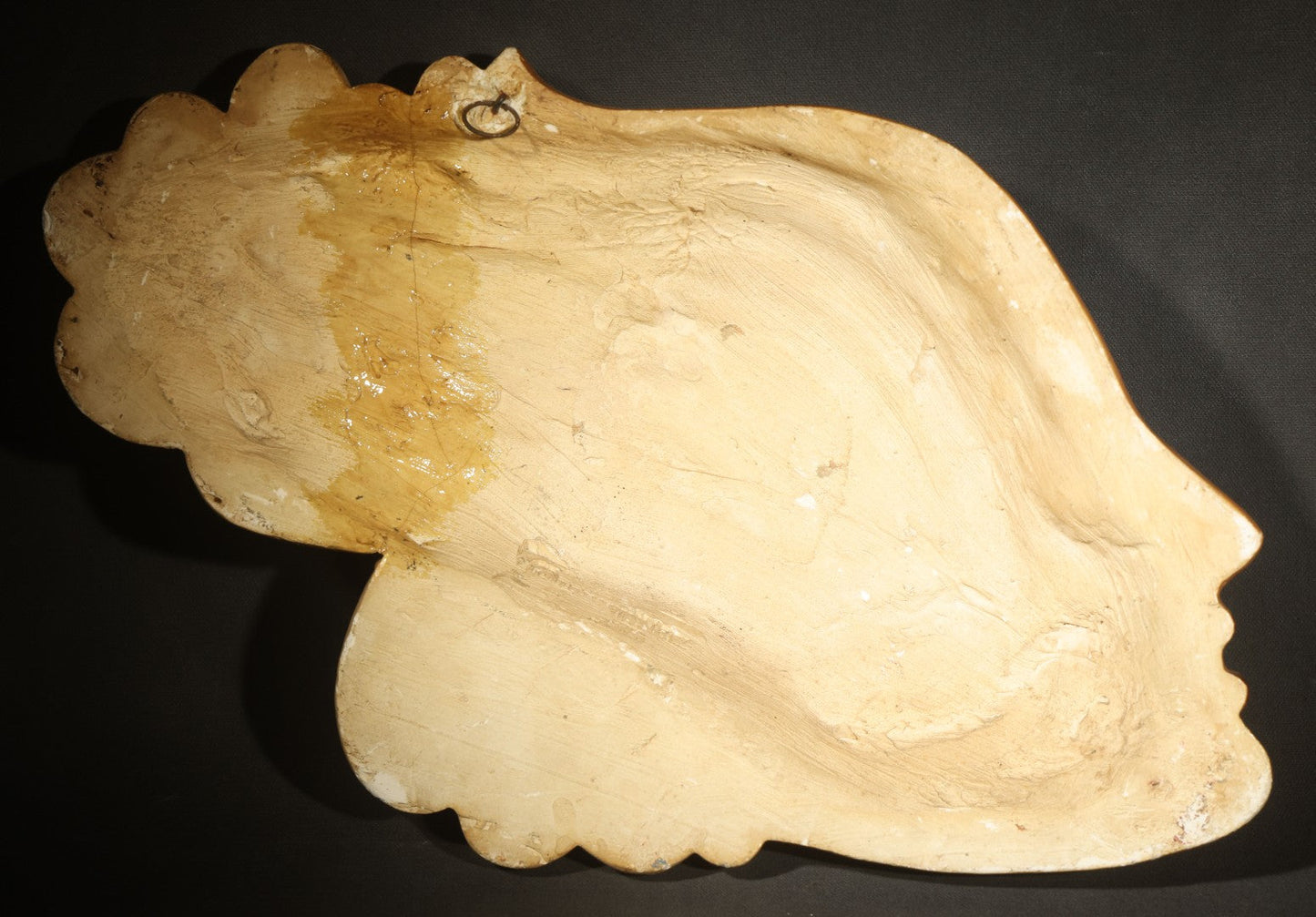 Vintage Chalkware Wall Plaque of two Women in Profile with Flowing Hair, Note Damage Repair on Verso