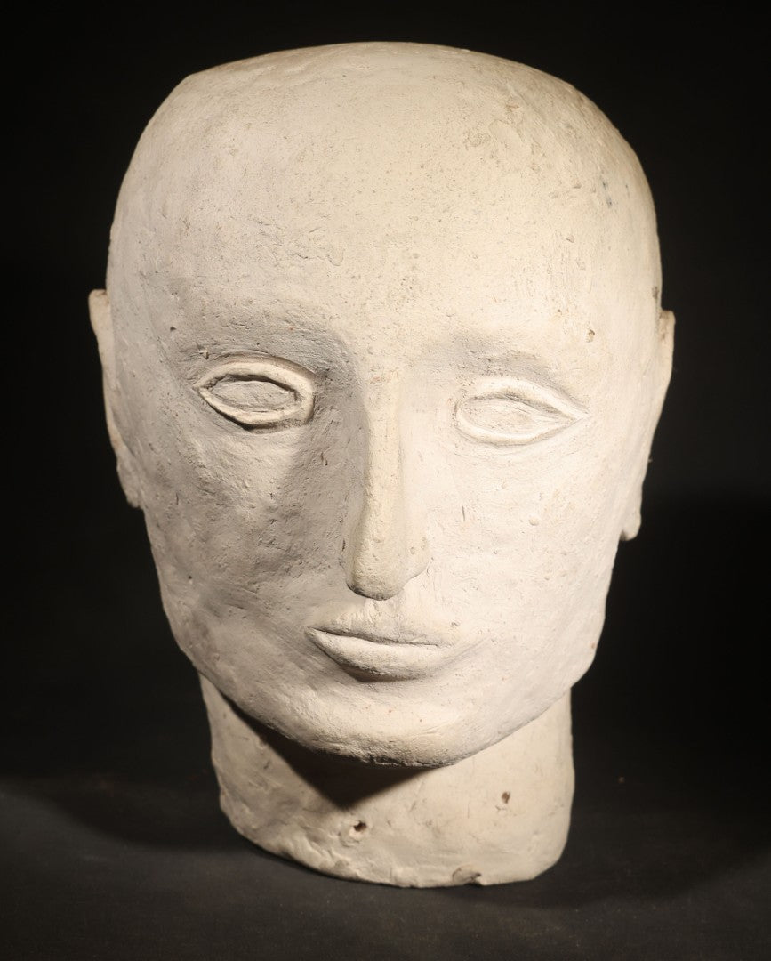 Vintage Hand-Formed Plaster Sculptural Head with Stylized Features
