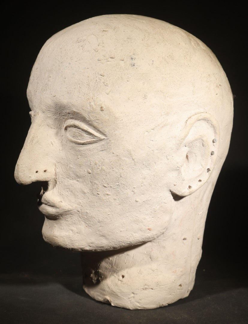 Vintage Hand-Formed Plaster Sculptural Head with Stylized Features
