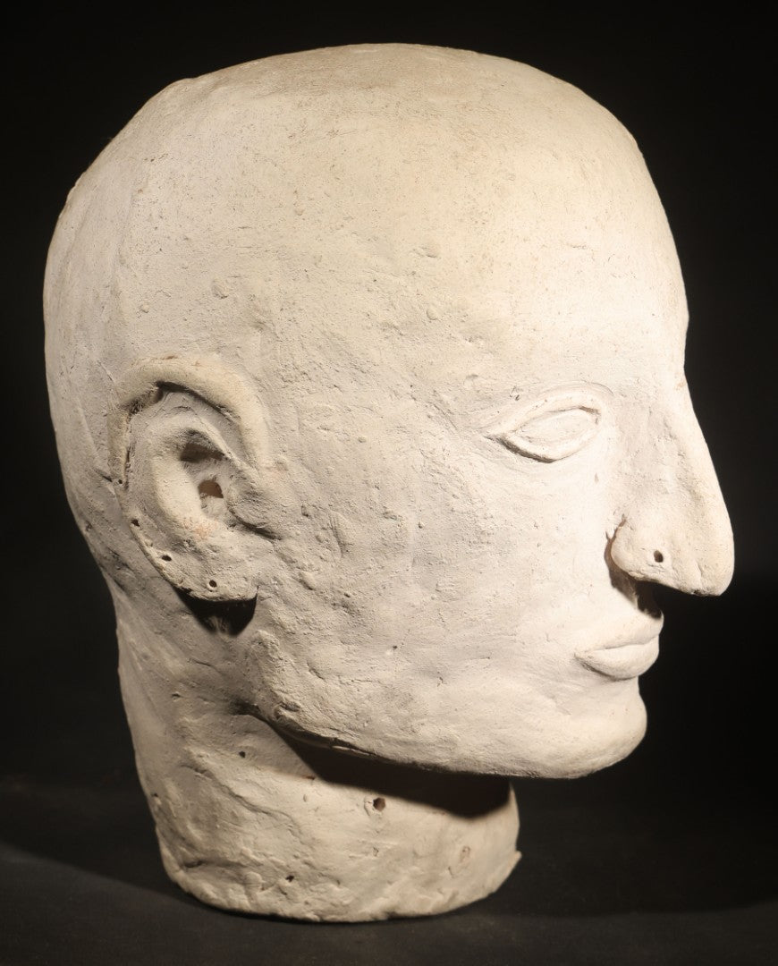 Vintage Hand-Formed Plaster Sculptural Head with Stylized Features