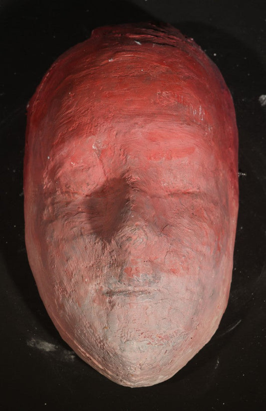 Vintage Gauze and Plaster Life Mask of young woman with Red Paint