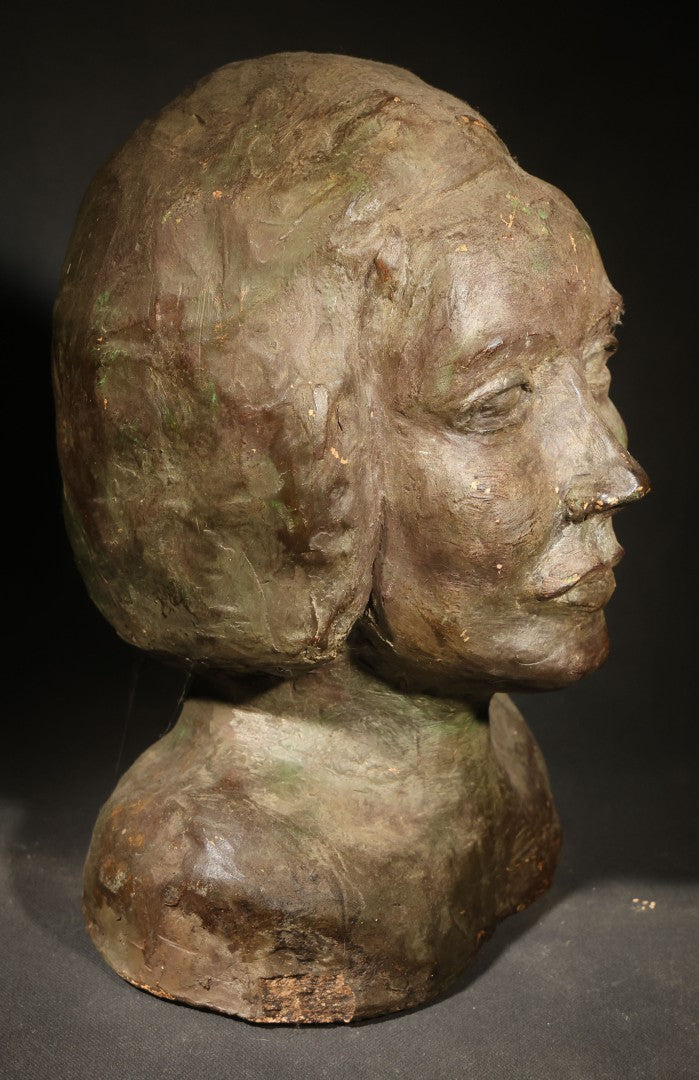 Vintage Sculpted Portrait Bust of a Woman with Bob Hairstyle by Ruth Kleiman