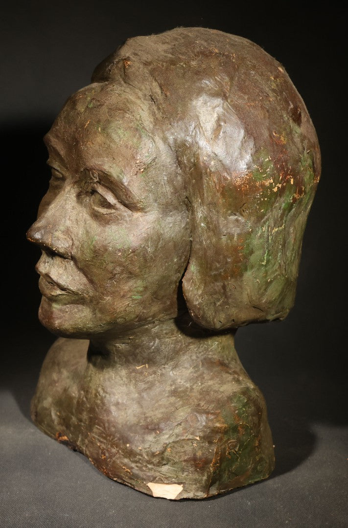 Vintage Sculpted Portrait Bust of a Woman with Bob Hairstyle by Ruth Kleiman