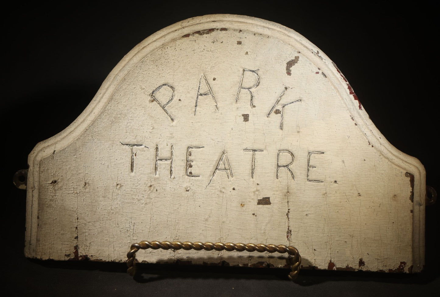 Antique Park Theatre Boston Marquee Board Top Section with Incised Lettering, Circa 1880