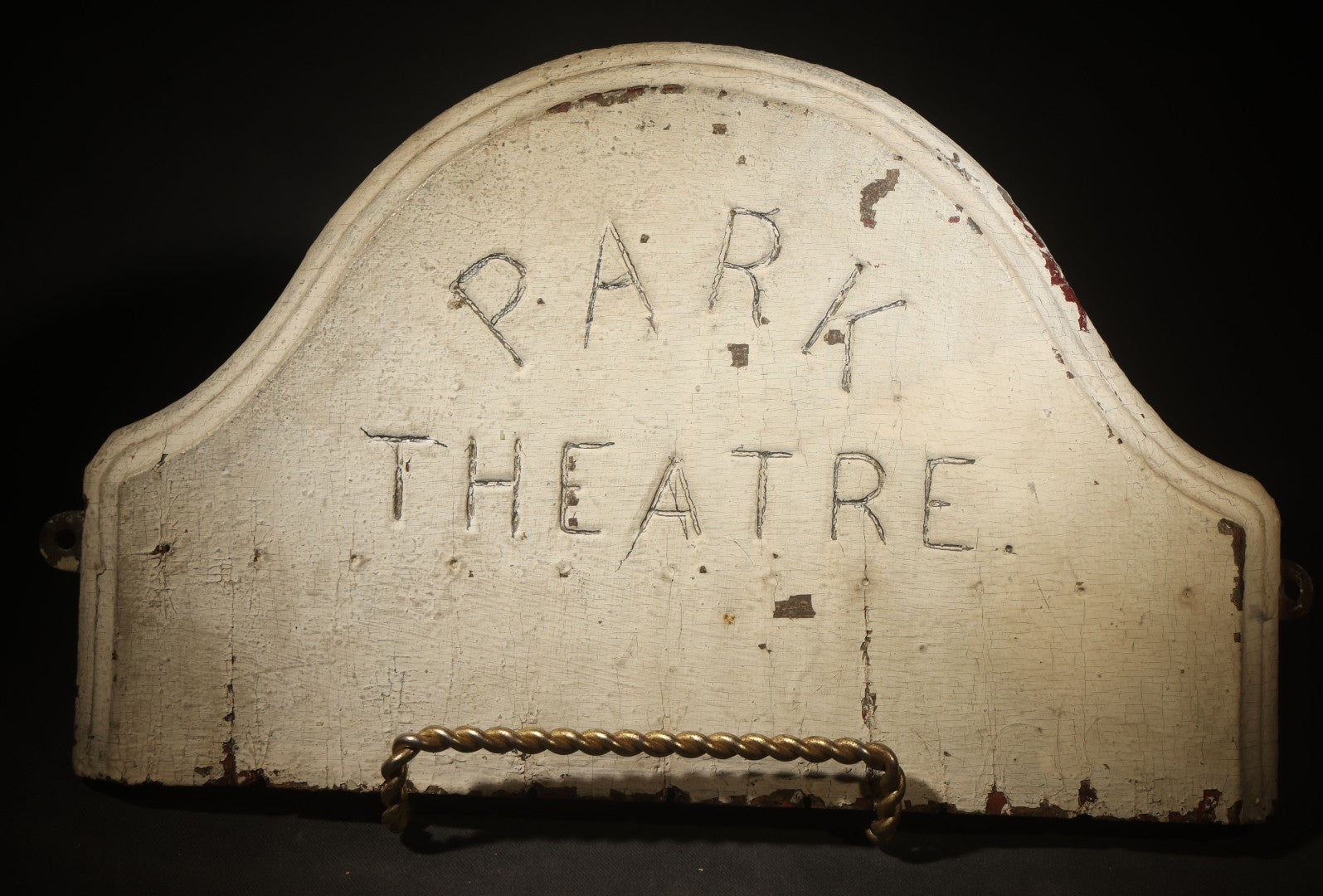 Antique Park Theatre Boston Marquee Board Top Section with Incised Lettering, Circa 1880