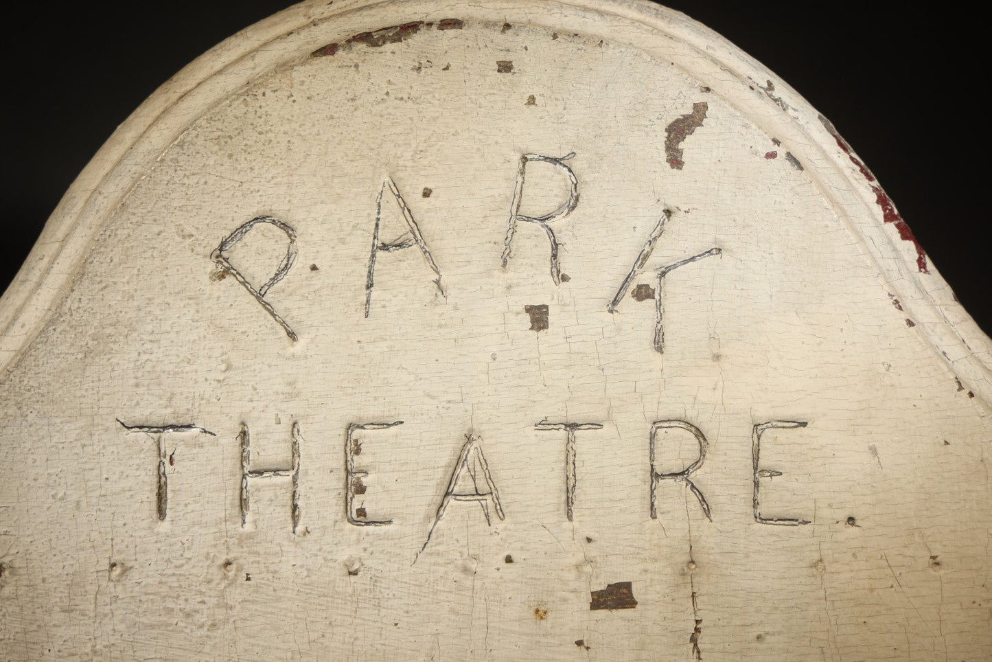 Antique Park Theatre Boston Marquee Board Top Section with Incised Lettering, Circa 1880