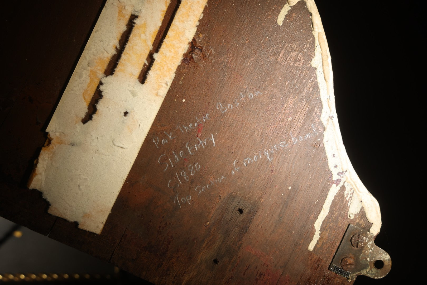 Antique Park Theatre Boston Marquee Board Top Section with Incised Lettering, Circa 1880
