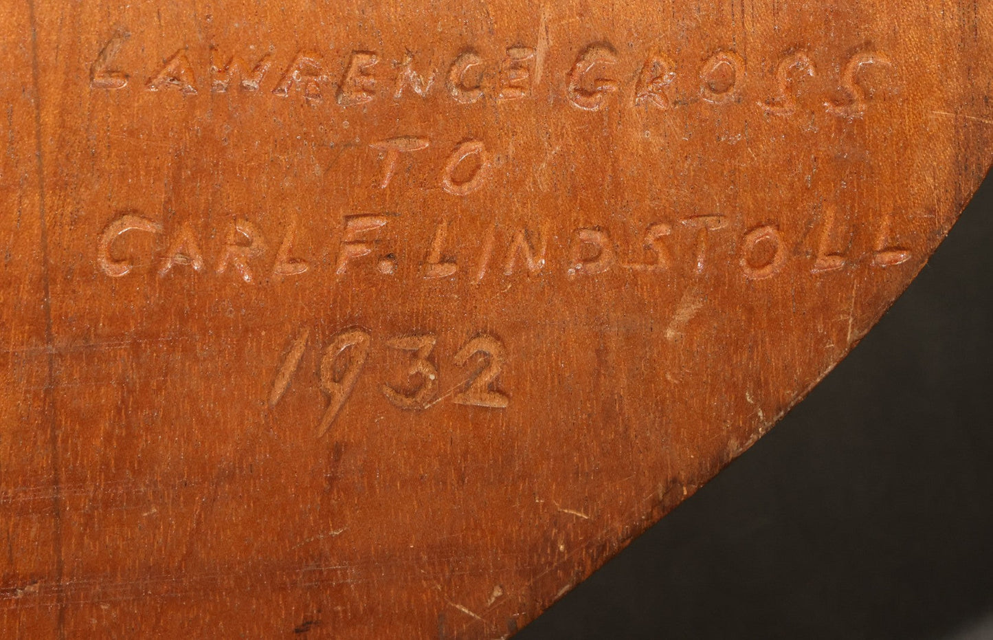 Vintage Folk Art Carved Wood Masonic Shield Plaque with Square and Compasses and Order of the Eastern Star Emblems, Inscribed "Lawrence Gross to Carl F. Lindstoll 1932"