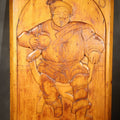 Lot 092 - Antique Folk Art Carved and Burned Wood Relief Panel "The Bold Buccaneer" With Pirate, Jolly Roger, and Noose, Inscribed to the Crew of the Ship "Stand Pat," New Haven, Connecticut, August 1907, 12-5/8" W x 19-7/8" H