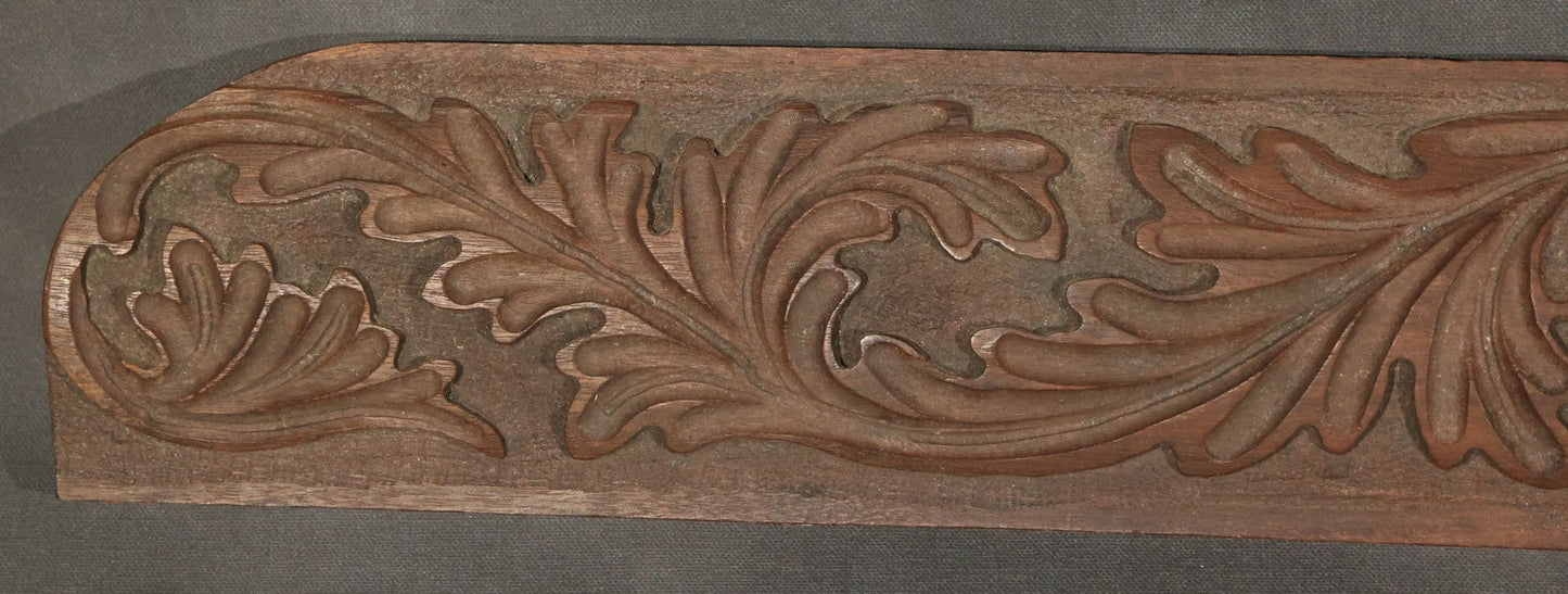 Pair of Antique Carved Wood Furniture Fragments with Acanthus Leaf Scrollwork and Central Rosette Motifs, 28-1/2" And 28-3/4" L
