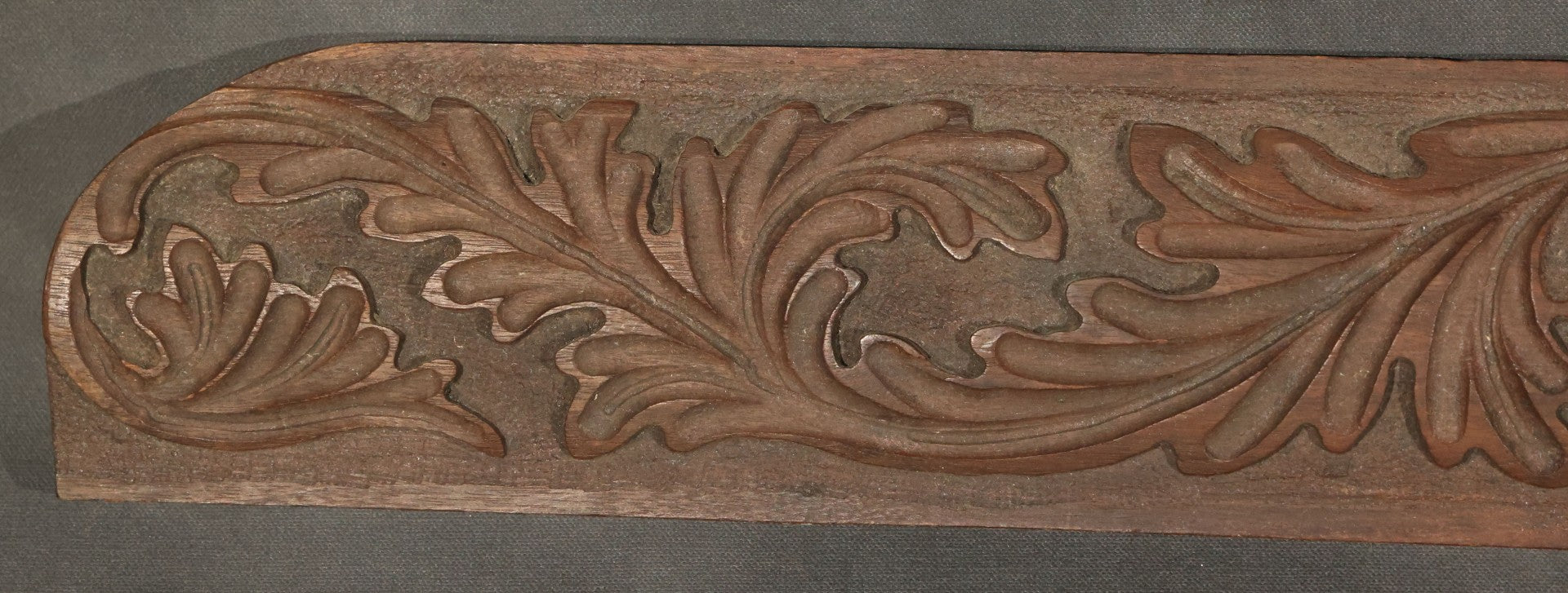 Pair of Antique Carved Wood Furniture Fragments with Acanthus Leaf Scrollwork and Central Rosette Motifs, 28-1/2" And 28-3/4" L