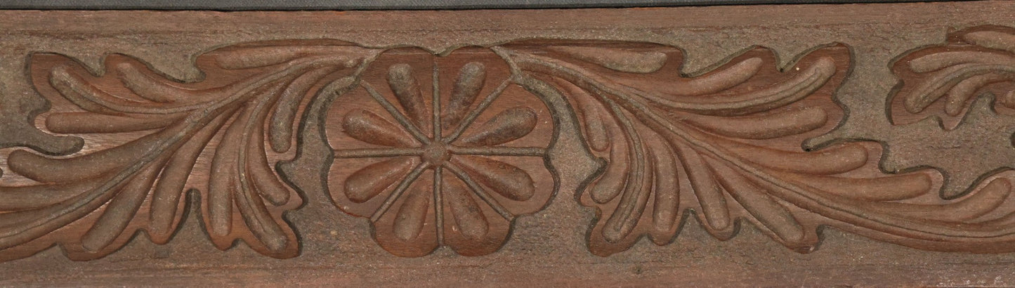 Pair of Antique Carved Wood Furniture Fragments with Acanthus Leaf Scrollwork and Central Rosette Motifs, 28-1/2" And 28-3/4" L