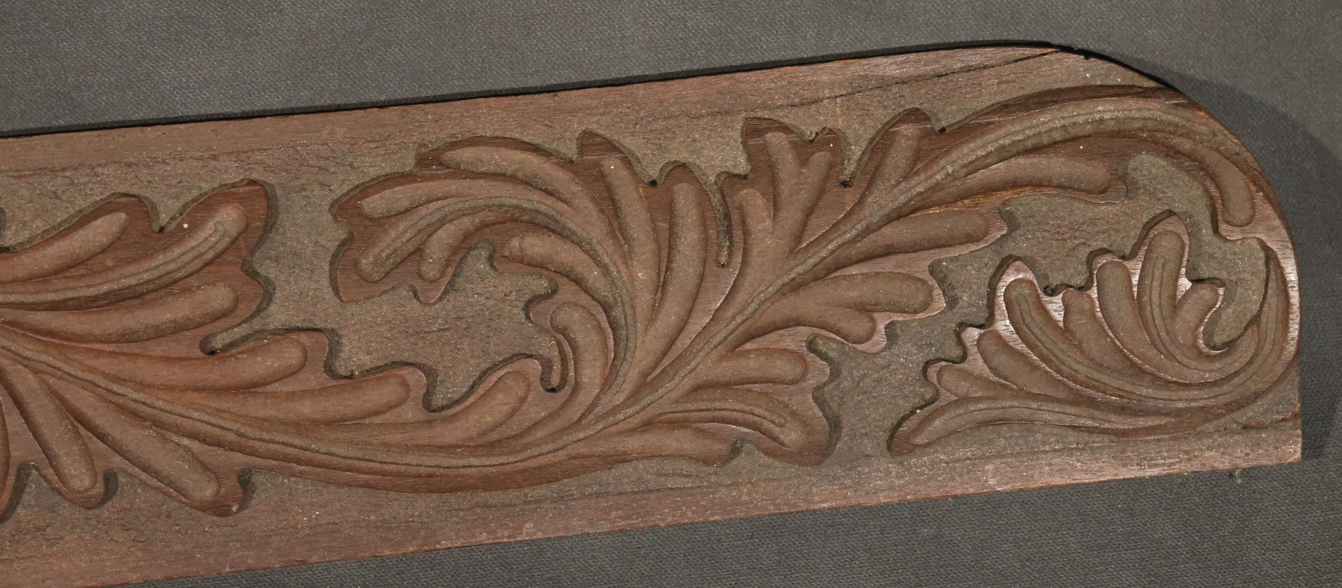Pair of Antique Carved Wood Furniture Fragments with Acanthus Leaf Scrollwork and Central Rosette Motifs, 28-1/2" And 28-3/4" L