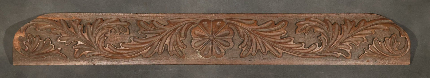 Pair of Antique Carved Wood Furniture Fragments with Acanthus Leaf Scrollwork and Central Rosette Motifs, 28-1/2" And 28-3/4" L