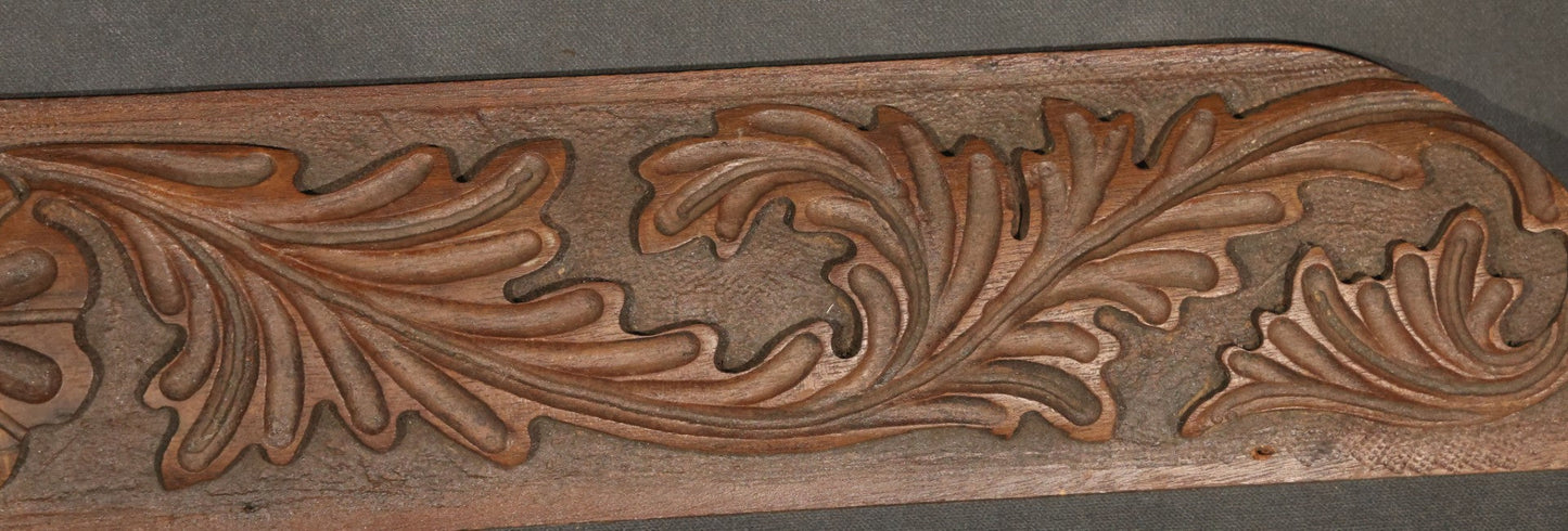 Pair of Antique Carved Wood Furniture Fragments with Acanthus Leaf Scrollwork and Central Rosette Motifs, 28-1/2" And 28-3/4" L
