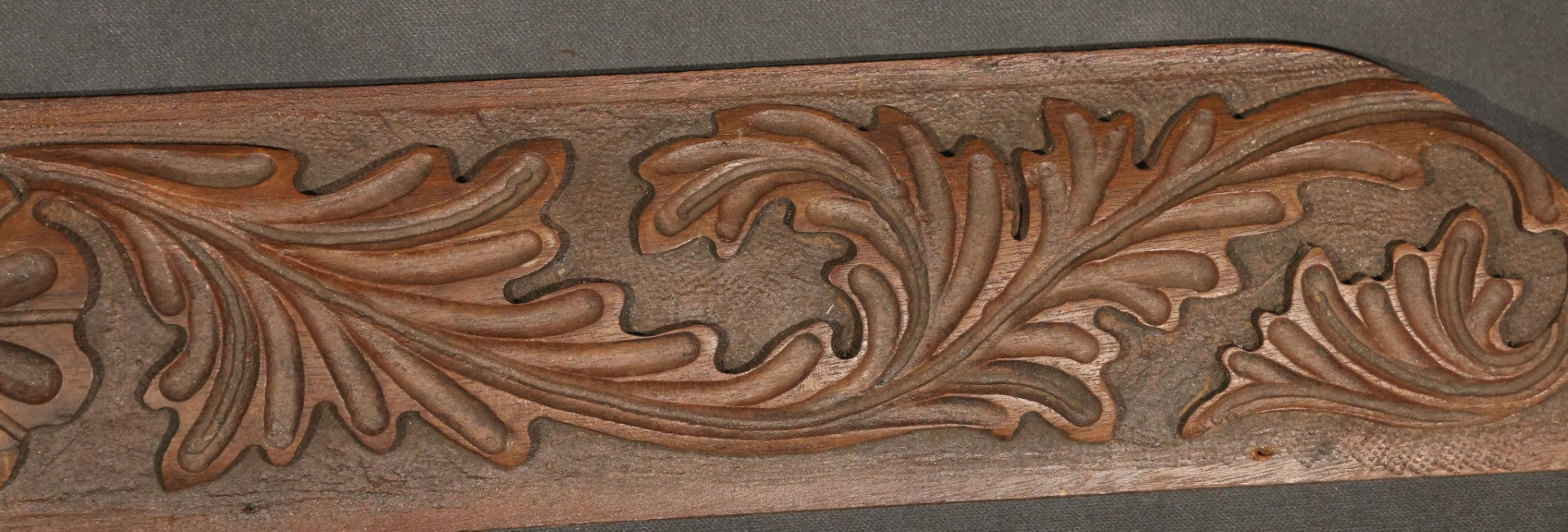 Pair of Antique Carved Wood Furniture Fragments with Acanthus Leaf Scrollwork and Central Rosette Motifs, 28-1/2" And 28-3/4" L