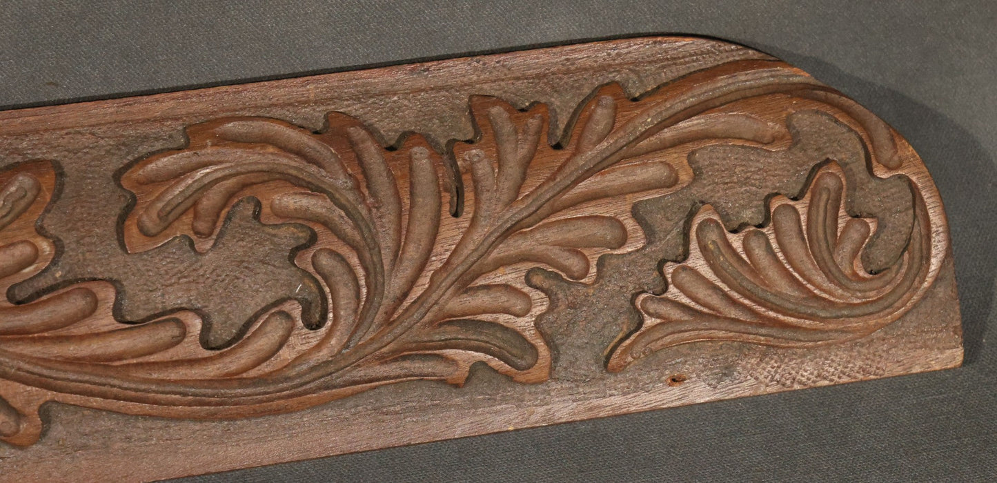 Pair of Antique Carved Wood Furniture Fragments with Acanthus Leaf Scrollwork and Central Rosette Motifs, 28-1/2" And 28-3/4" L