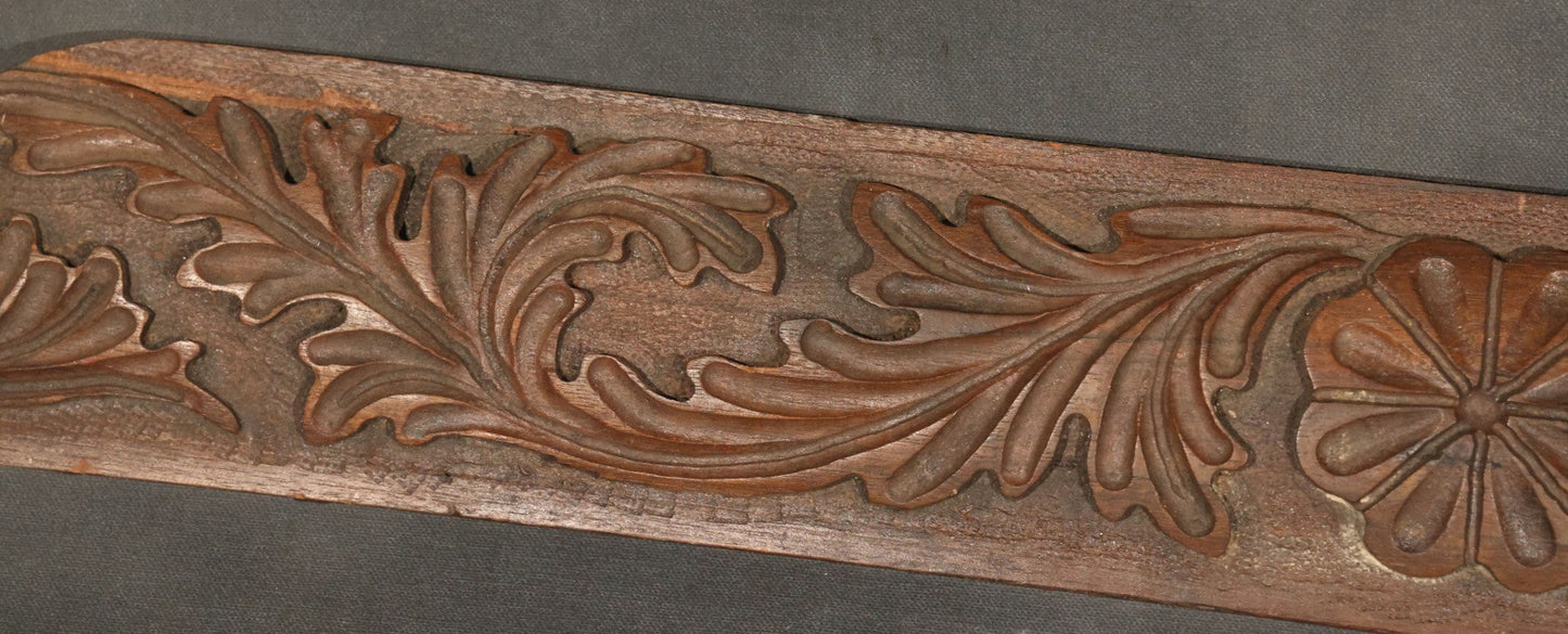 Pair of Antique Carved Wood Furniture Fragments with Acanthus Leaf Scrollwork and Central Rosette Motifs, 28-1/2" And 28-3/4" L