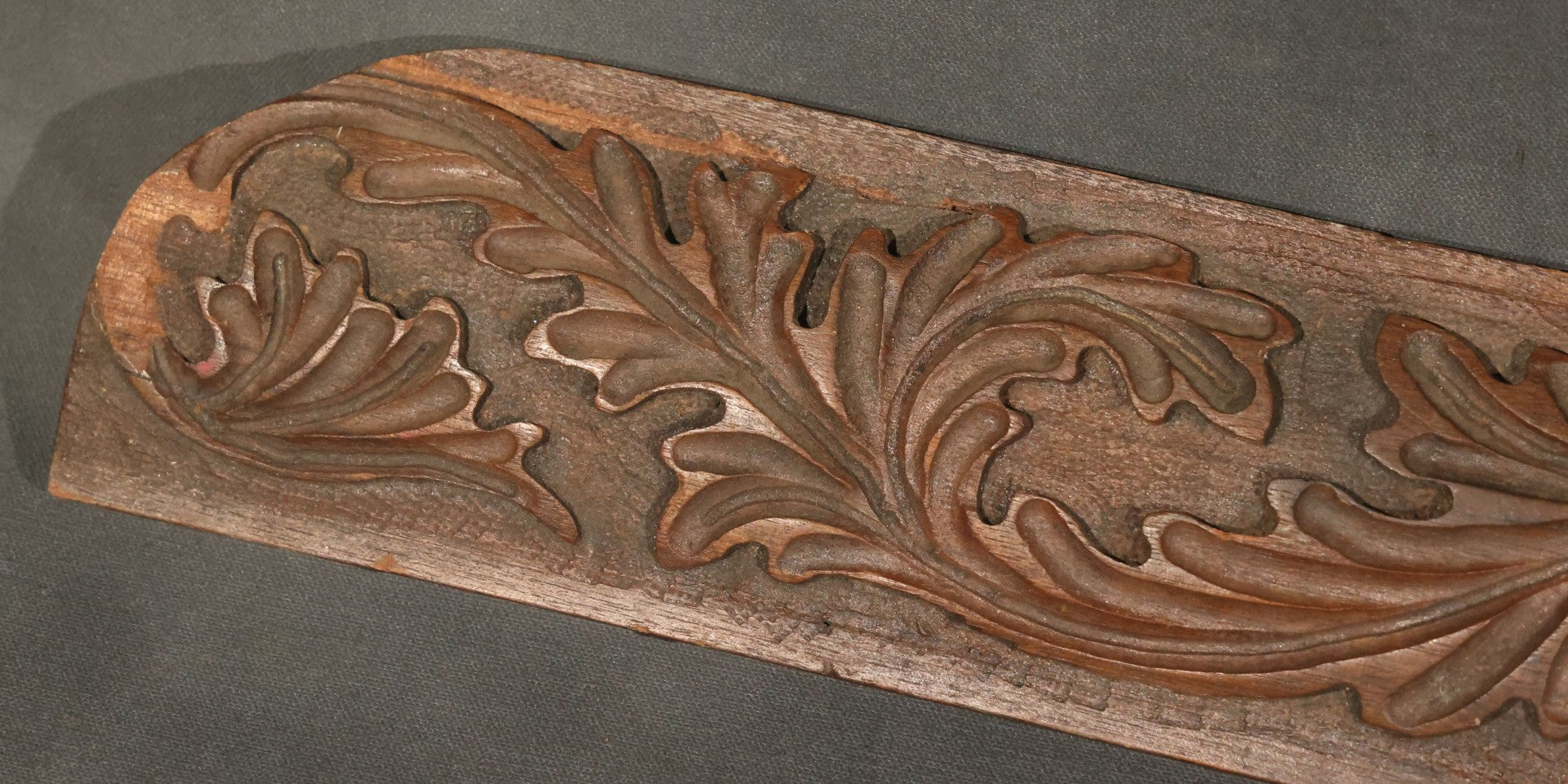 Pair of Antique Carved Wood Furniture Fragments with Acanthus Leaf Scrollwork and Central Rosette Motifs, 28-1/2" And 28-3/4" L