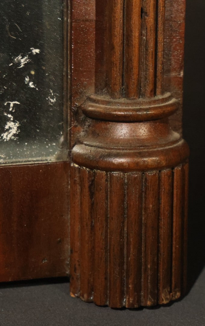 Antique Two-Part Wall Mirror with Carved Cornice, Turned Drop Pendants, and Fluted Columns