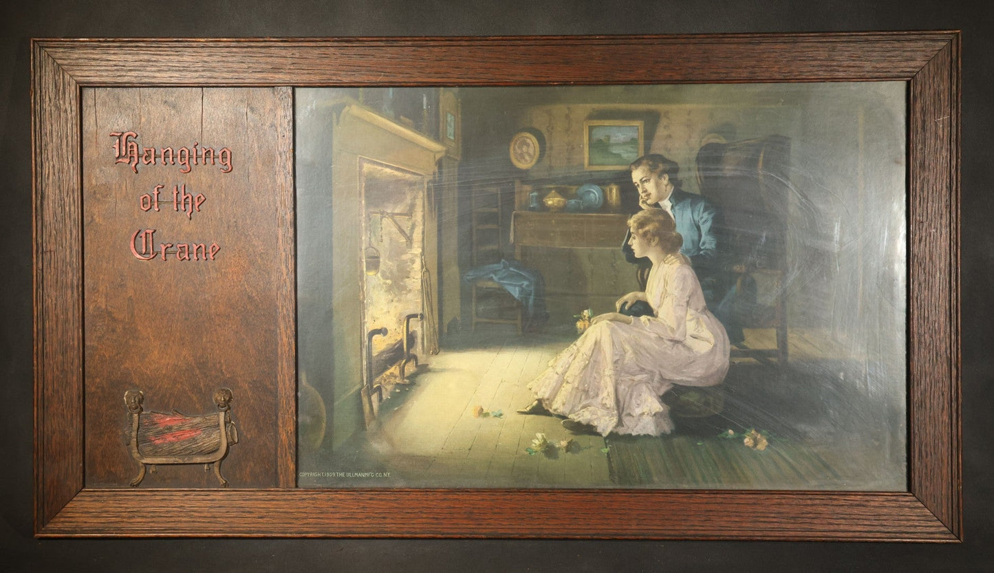 Antique "Hanging of the Crane" Framed Print with Applied Lettering and Metal Cradle, Copyright 1909, The Ullman Mfg. Co., New York