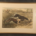 Lot 098 - Antique Framed Hand-Colored Wood Engraving Print of a Greyhound Coursing Scene, After Bouverie Goddard, Engraved by W.J. Palmer, 25-1/2" W x 19-1/2" H