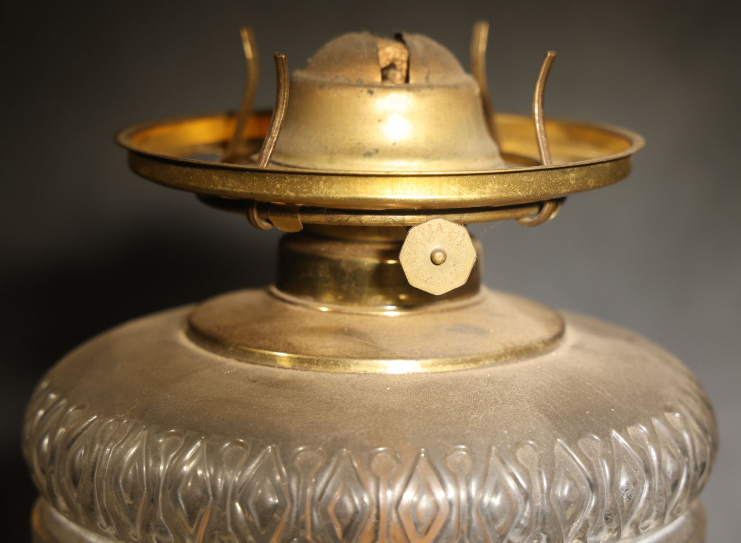 Antique Figural Bust Oil Lamp with Pressed Glass Font, Ruffled Frosted Shade, and Glass Chimney