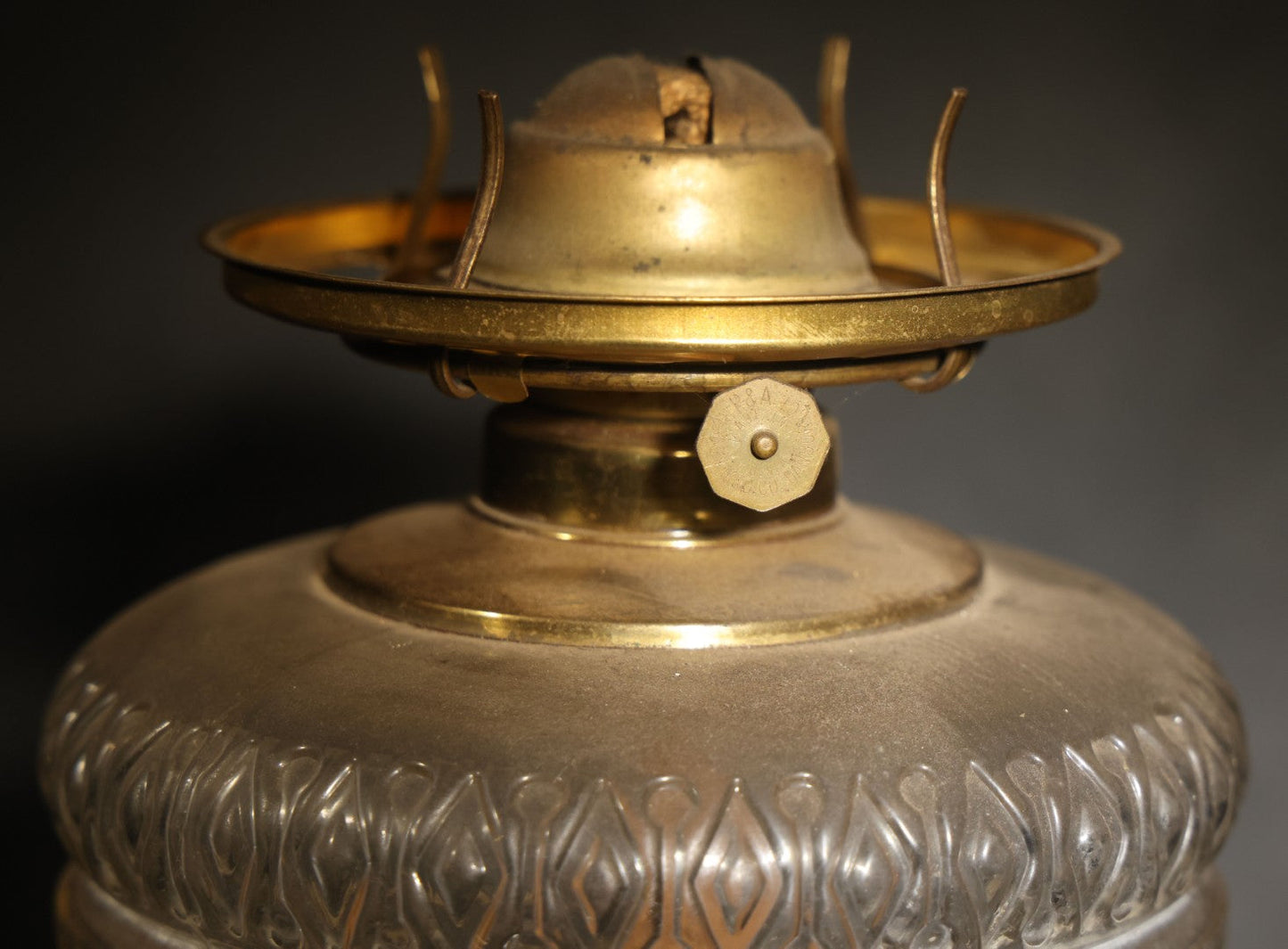 Antique Figural Bust Oil Lamp with Pressed Glass Font, Ruffled Frosted Shade, and Glass Chimney
