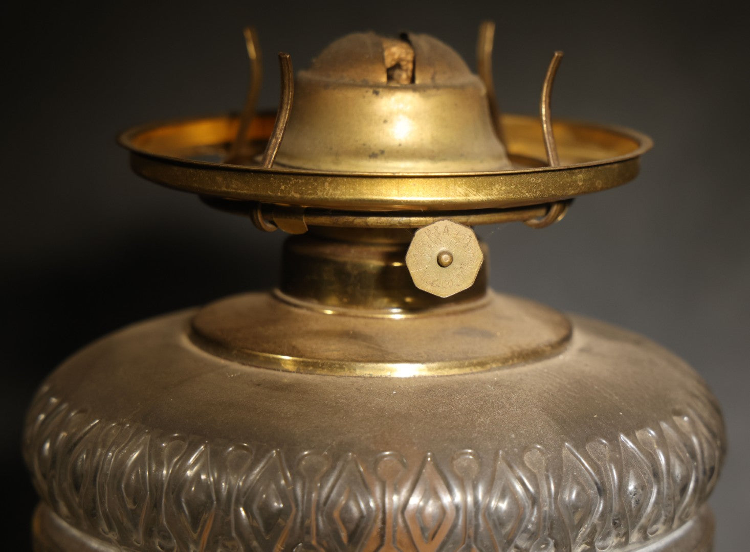 Antique Figural Bust Oil Lamp with Pressed Glass Font, Ruffled Frosted Shade, and Glass Chimney