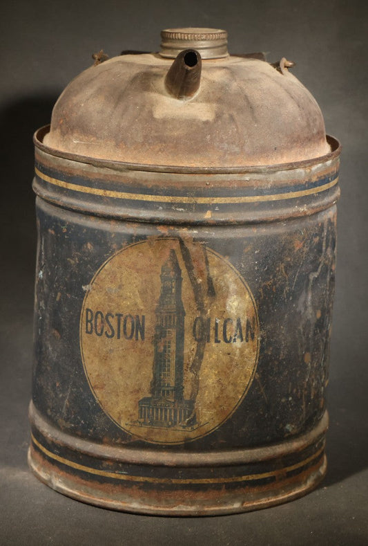 Vintage Boston Oil Can One-Gallon Oil Can with Custom House Tower Graphic, "Warranted Tight"