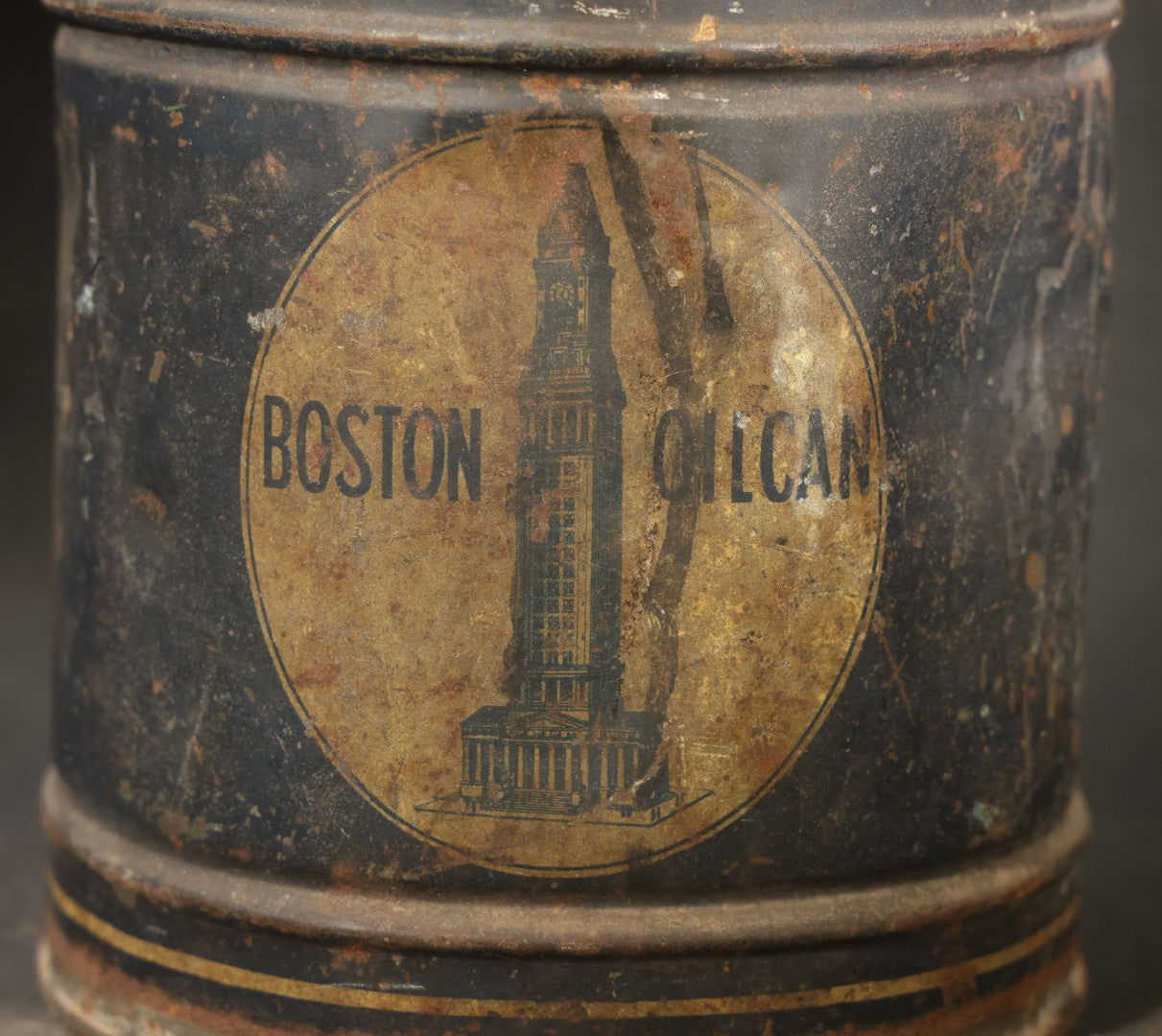 Vintage Boston Oil Can One-Gallon Oil Can with Custom House Tower Graphic, "Warranted Tight"
