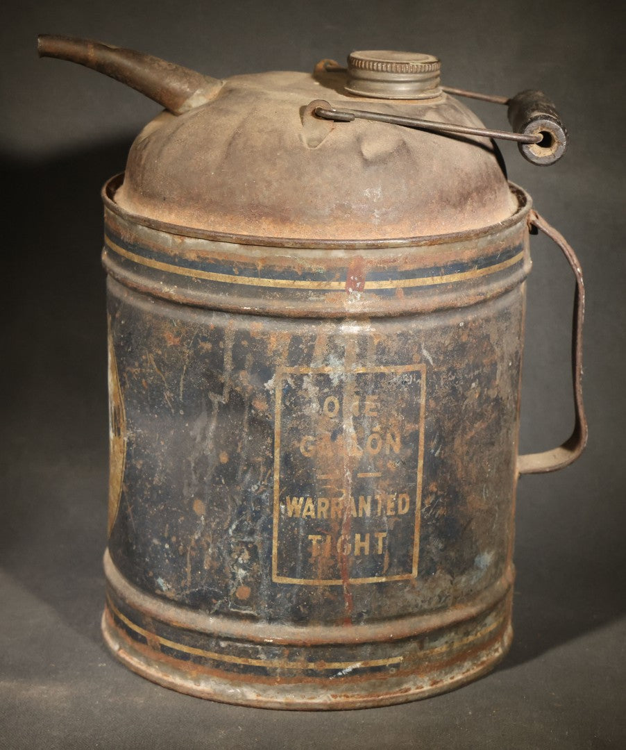 Vintage Boston Oil Can One-Gallon Oil Can with Custom House Tower Graphic, "Warranted Tight"