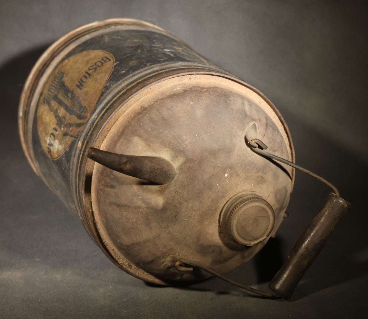 Vintage Boston Oil Can One-Gallon Oil Can with Custom House Tower Graphic, "Warranted Tight"