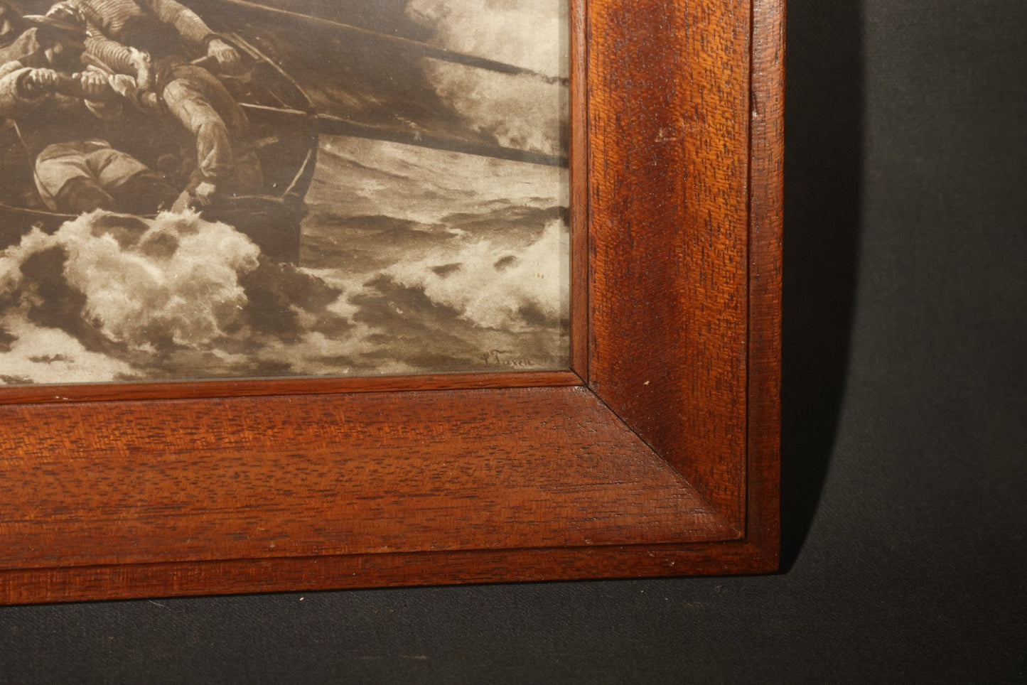 Antique Framed Print "Redningsbaaden Gaar Ud" ("The Lifeboat Goes Out") After Laurits Tuxen, Art Supplement to "Illustreret Familieblad" No. 53, Printed by C. Andersen's Bogtrykkeri, Horten, Norway