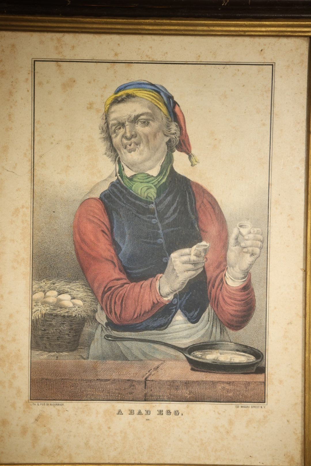 Antique "A Bad Egg" Hand-Colored Lithograph Print, Published by N. Currier, 152 Nassau Street, New York
